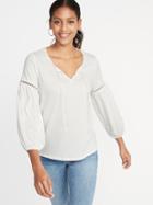 Old Navy Womens Relaxed Tie-neck Peasant Top For Women Cream Size Xs