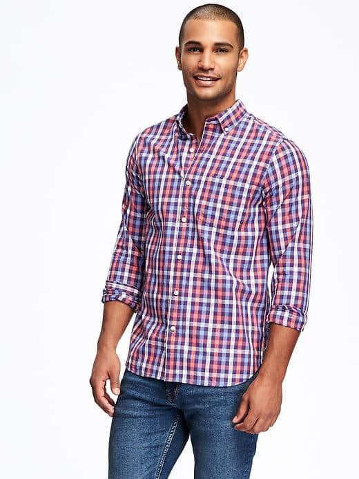Old Navy Regular Fit Classic Plaid Shirt For Men - Blue Button