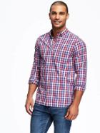 Old Navy Regular Fit Classic Plaid Shirt For Men - Blue Button