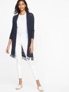 Old Navy Womens Open-front Fringed-hem Pointelle Sweater For Women Blue Size Xs