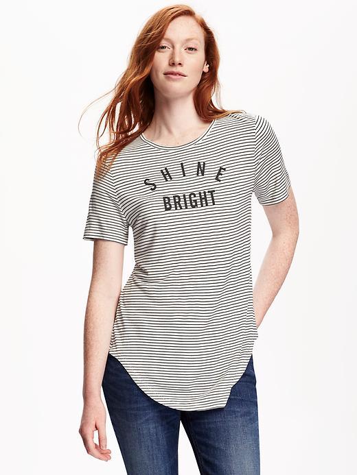 Old Navy Relaxed Graphic Crew Neck Tee For Women - White Stripe