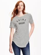 Old Navy Relaxed Graphic Crew Neck Tee For Women - White Stripe