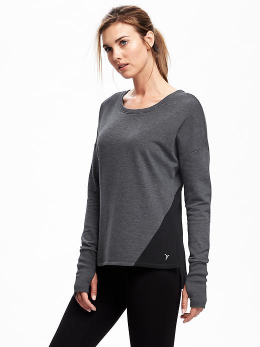 Old Navy Go Dry Color Block Long Sleeve Fleece Top For Women - Grey/black