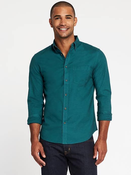 Old Navy Slim Fit Built In Flex Oxford Shirt For Men - Twilight Tide