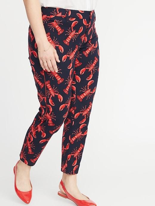 Mid-rise Lobster-print Secret-slim Pockets Plus-size Pixie Ankle Pants