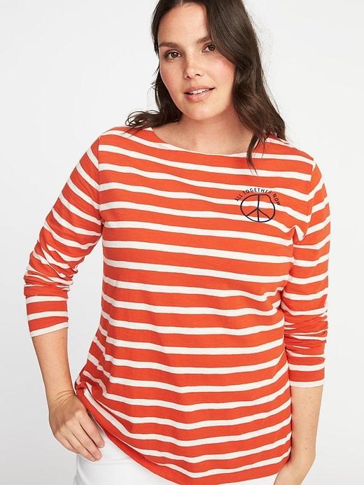 Old Navy Womens Relaxed Plus-size Mariner-stripe Graphic Tee All Together Now Peace Sign Size 3x