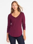 Old Navy Everywear Curved Hem V Neck Tee For Women - Winter Wine