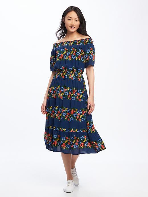 Old Navy Off The Shoulder Crinkle Gauze Dress For Women - Navy Floral