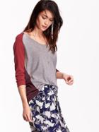 Old Navy Womens 3/4 Sleeved Color Block Sweaters Size L Tall - Wine Tonal