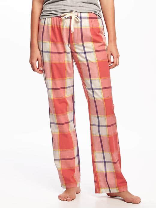 Old Navy Poplin Sleep Pants For Women - Lt Pink Plaid