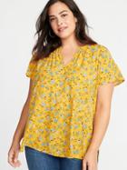 Printed Split-neck Cocoon Plus-size Blouse
