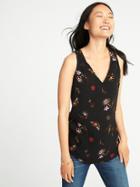 Old Navy Womens Relaxed Sleeveless V-neck Top For Women Black Floral Size Xl