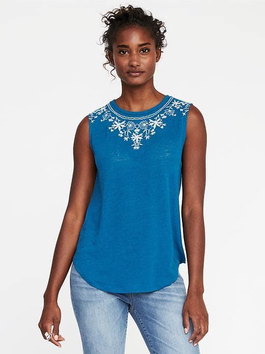 Old Navy Floral Embroidered Linen Blend Tank For Women - Very Tealented