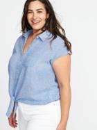 Old Navy Womens Plus-size No-peek Tie-hem Linen-blend Shirt Pink Flamingo Size 4x