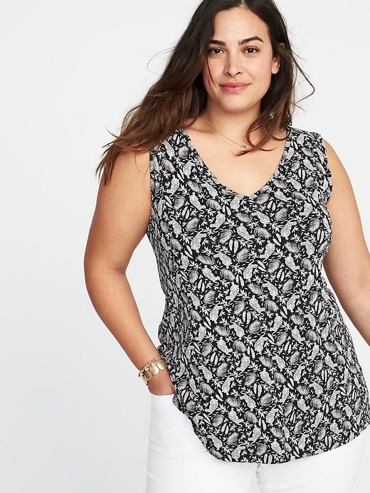 Old Navy Womens Plus-size V-neck Swing Tank Black Print Size 4x