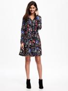 Old Navy Pleated Tie Neck Swing Dress For Women - Multi Floral
