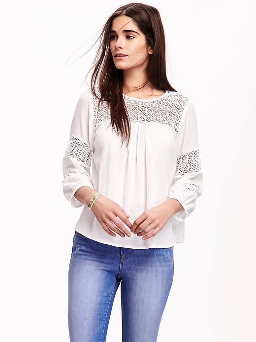 Old Navy Lace Sleeve Gauze Boho Blouse For Women - White
