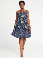 Old Navy Womens Plus-size Fit & Flare Tiered Cami Dress Navy Floral Size 1x