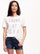 Old Navy Relaxed Graphic Crew Neck Tee For Women - White