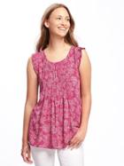 Old Navy Sleeveless Pintuck Swing Top For Women - Pink Print