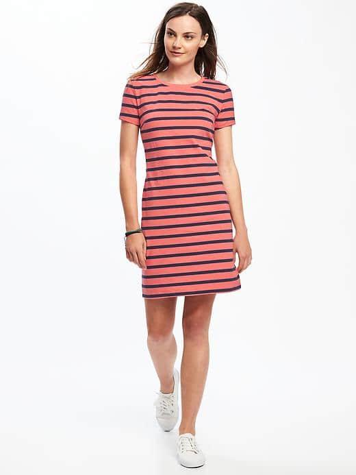 Old Navy Fitted Crew Neck Tee Dress For Women - Pink Stripe