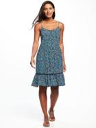 Old Navy Pom Pom Trim Swing Dress For Women - Blue Paisley
