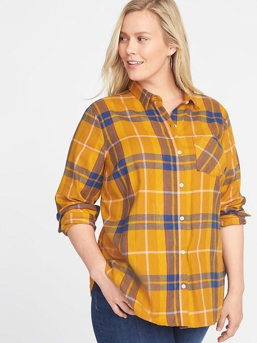Old Navy Womens Classic Plaid No-peek Plus-size Shirt Yellow Multi Plaid Size 1x
