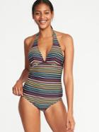 Old Navy Womens Halter Underwire Swimsuit For Women Multi Stripe Size L