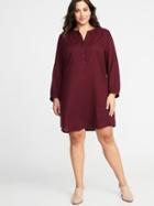 Twill Tie-cuff Plus-size Shirt Dress
