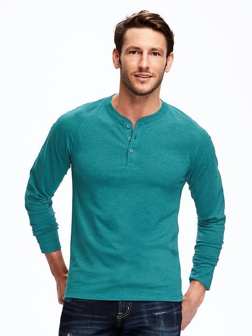 Old Navy Jersey Raglan Sleeve Henley Tee For Men - Teal