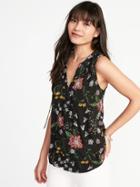 Old Navy Womens Relaxed Sleeveless Tie-neck Top For Women Black Floral Size S