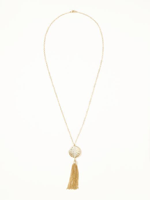 Old Navy Hammered Pav Disk Tassel Necklace For Women - Antique Gold