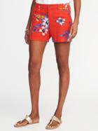 Old Navy Womens Mid-rise Everyday Linen-blend Shorts For Women (5) Red Floral Size 12