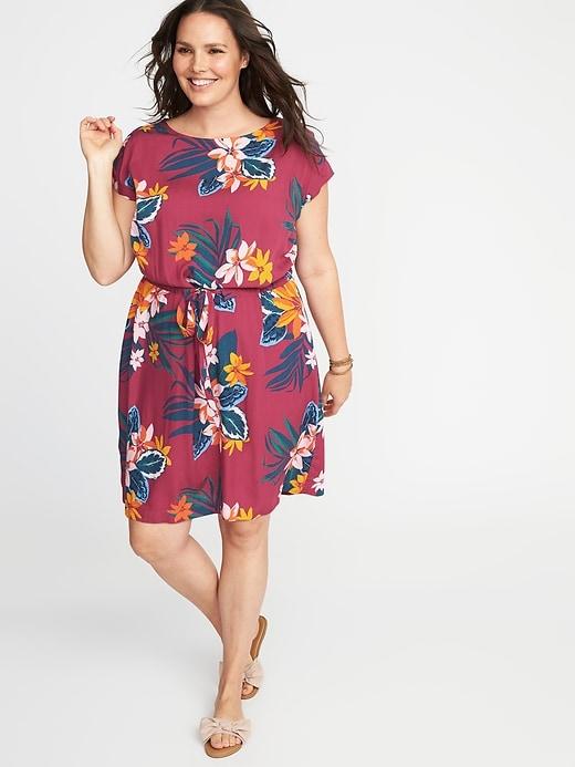 Old Navy Womens Waist-defined Plus-size Dress Raspberry Floral Size 4x