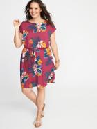 Old Navy Womens Waist-defined Plus-size Dress Raspberry Floral Size 4x