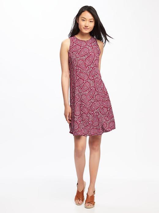 Old Navy Sleeveless Swing Dress For Women - Burgundy Combo