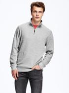 Old Navy French Rib Mock Neck 1/4 Zip Pullover For Men - Heather Gray