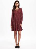 Old Navy Lace Up Yoke Swing Dress For Women - Burgundy Floral
