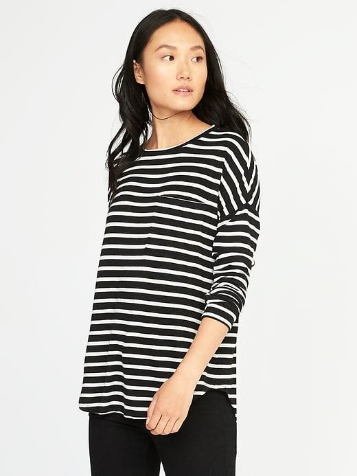 Old Navy Womens Plush-knit Hi-lo Top For Women O.n. New Black Stripe Size M
