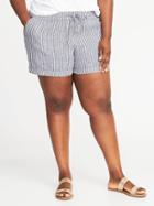 Old Navy Womens Mid-rise Plus-size Linen-blend Pull-on Shorts Navy Stripe Size 4x