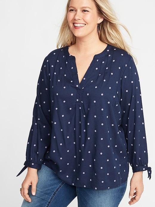 Old Navy Womens Printed Tie-cuff Plus-size Blouse Navy Dots Size 4x