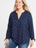 Old Navy Womens Printed Tie-cuff Plus-size Blouse Navy Dots Size 4x