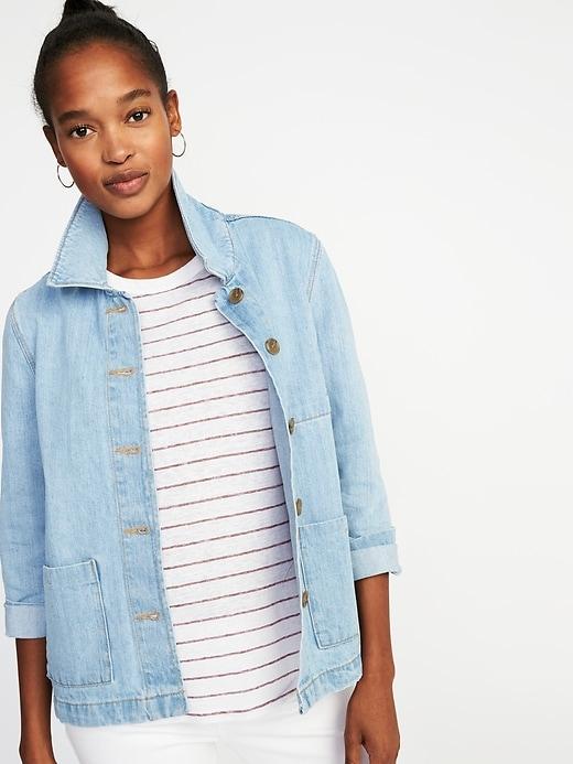 Old Navy Womens Button-front Denim Chore Jacket For Women Light Wash Size Xl