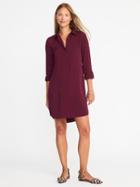 Old Navy Twill Button Front Shirt Dress For Women - Winter Wine