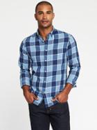 Old Navy Mens Slim-fit Check-print Classic Shirt For Men Open Sails Size S