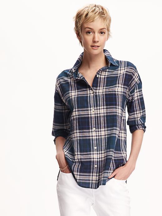 Old Navy Boyfriend Plaid Shirt For Women - Blue/green Plaid