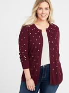 Old Navy Womens Embroidered Polka-dot Plus-size Cardi Maroon/gold Dots Size 2x