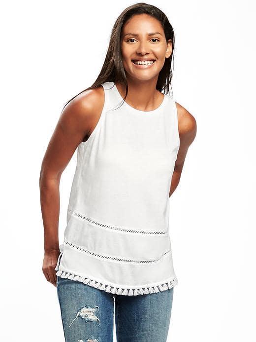 Old Navy Relaxed Fringe Hem Tank For Women - Cream