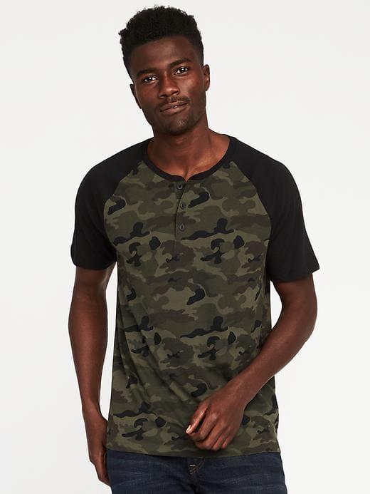 Old Navy Soft Washed Raglan Sleeve Henley For Men - Army Camo