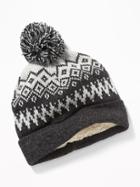 Old Navy Mens Patterned Pom-pom Beanie For Men Charcoal Gray Fair Isle Size One Size